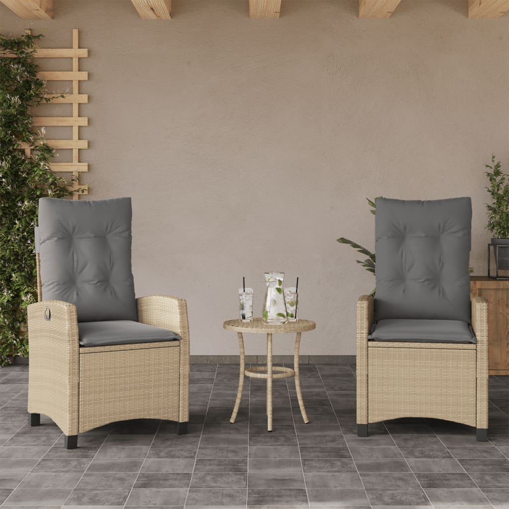 Chaise Inclinable De Jardin Et Repose-Pied Mélange Beige Rotin