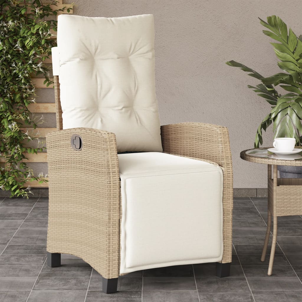 Chaise Inclinable De Jardin Et Repose-Pied Mélange Beige Rotin