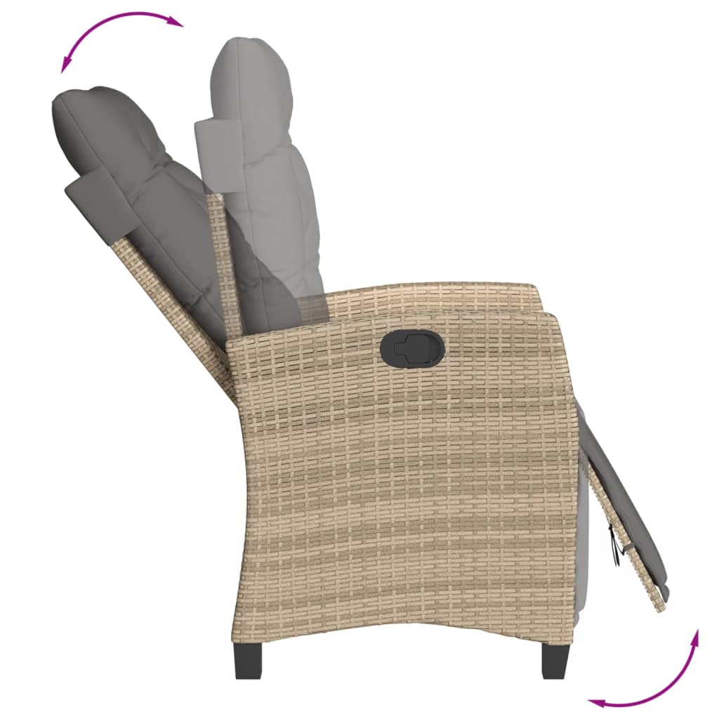Chaise Inclinable De Jardin Et Repose-Pied Mélange Beige Rotin