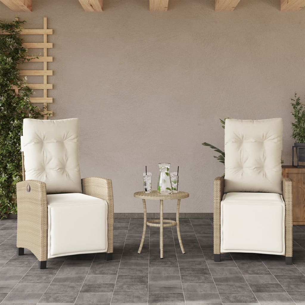 Chaise Inclinable De Jardin Et Repose-Pied Mélange Beige Rotin