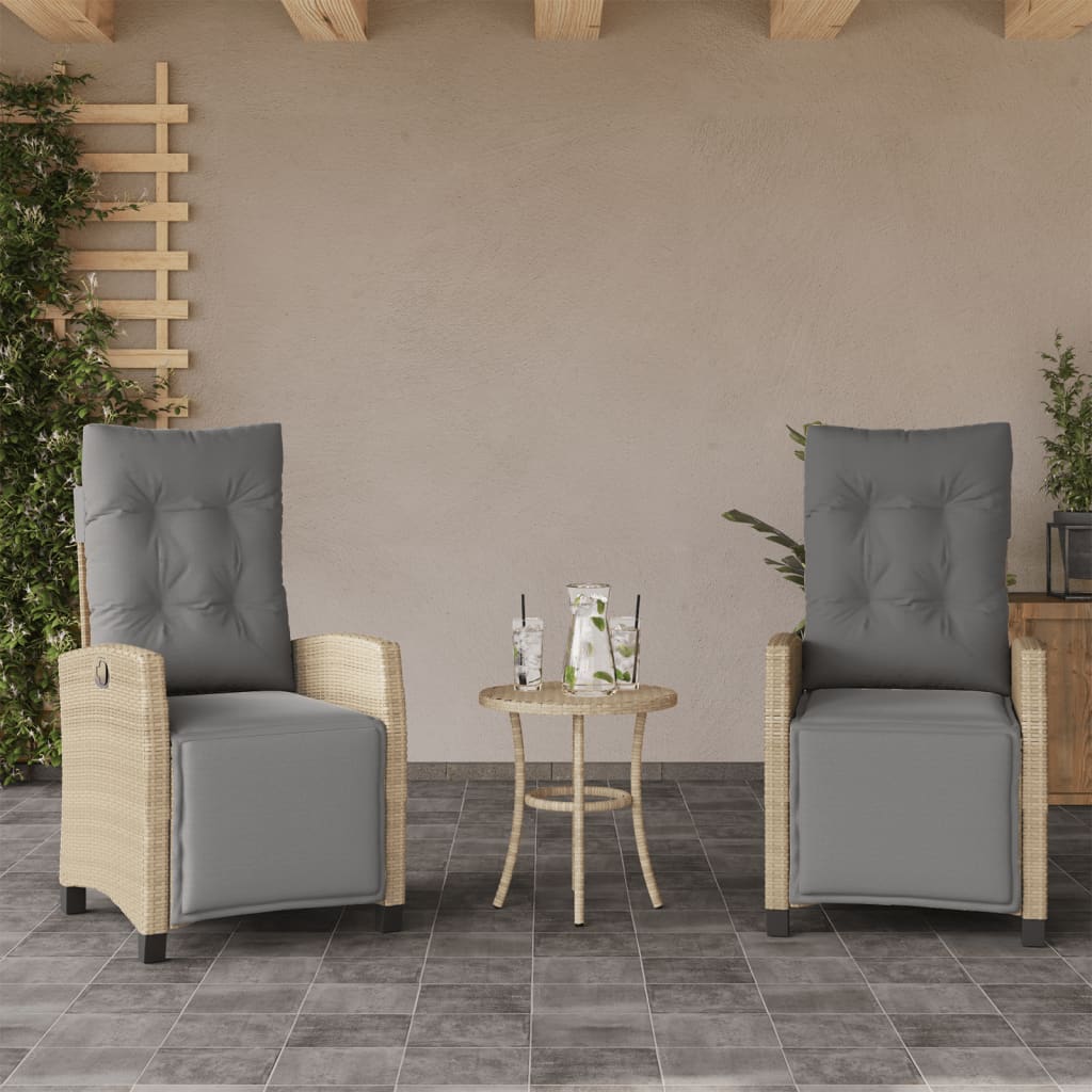 Chaise Inclinable De Jardin Et Repose-Pied Mélange Beige Rotin