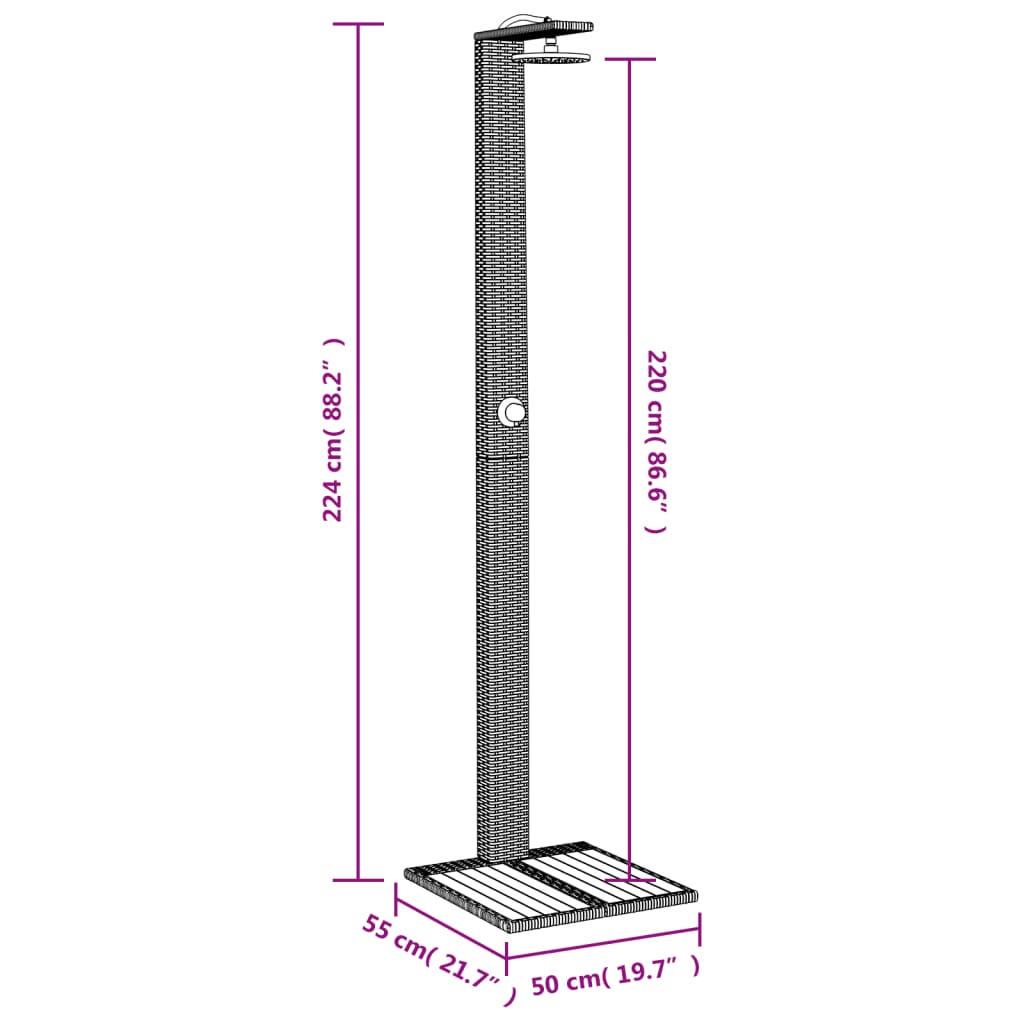 Douche D'extérieur 50X55X224 Cm Résine Tressée Bois Acacia