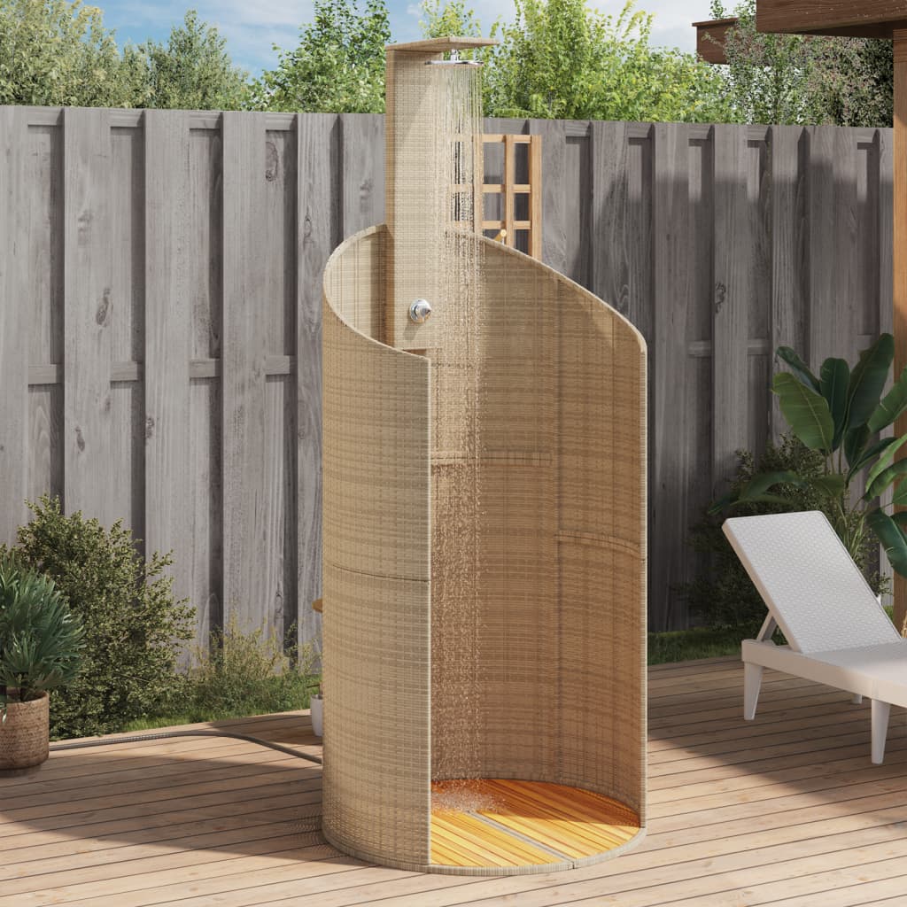 Douche D'extérieur 100X100X241,5 Cm Poly Rotin Bois Acacia