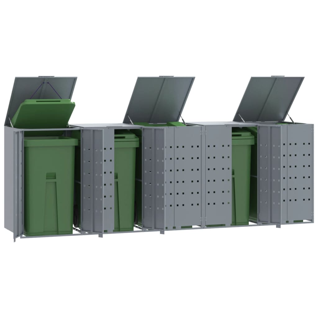 Rangement À Roulettes Pour Poubelles Pour 6 Bacs Acier