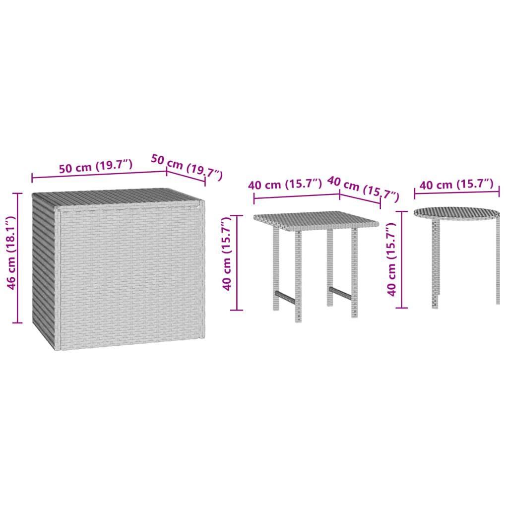 Tables D'appoint De Jardin 3 Pcs Résine Tressée