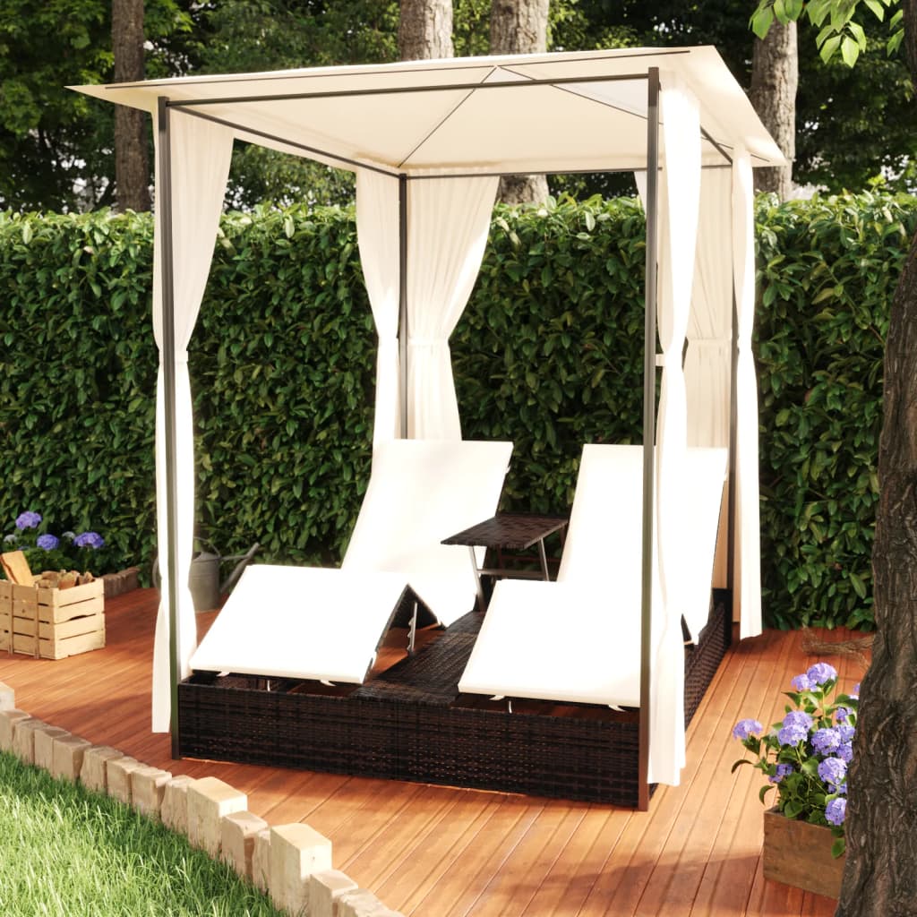 Chaise Longue Double Avec Rideaux Résine Tressée