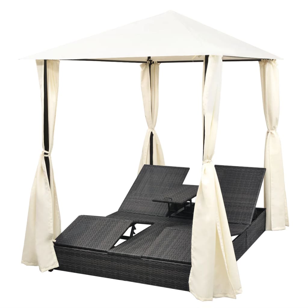 Chaise Longue Double Avec Rideaux Résine Tressée