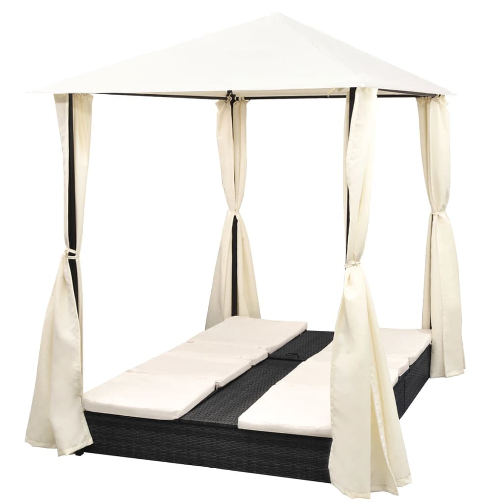 Chaise Longue Double Avec Rideaux Résine Tressée
