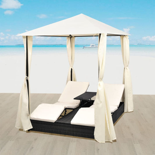 Chaise Longue Double Avec Rideaux Résine Tressée