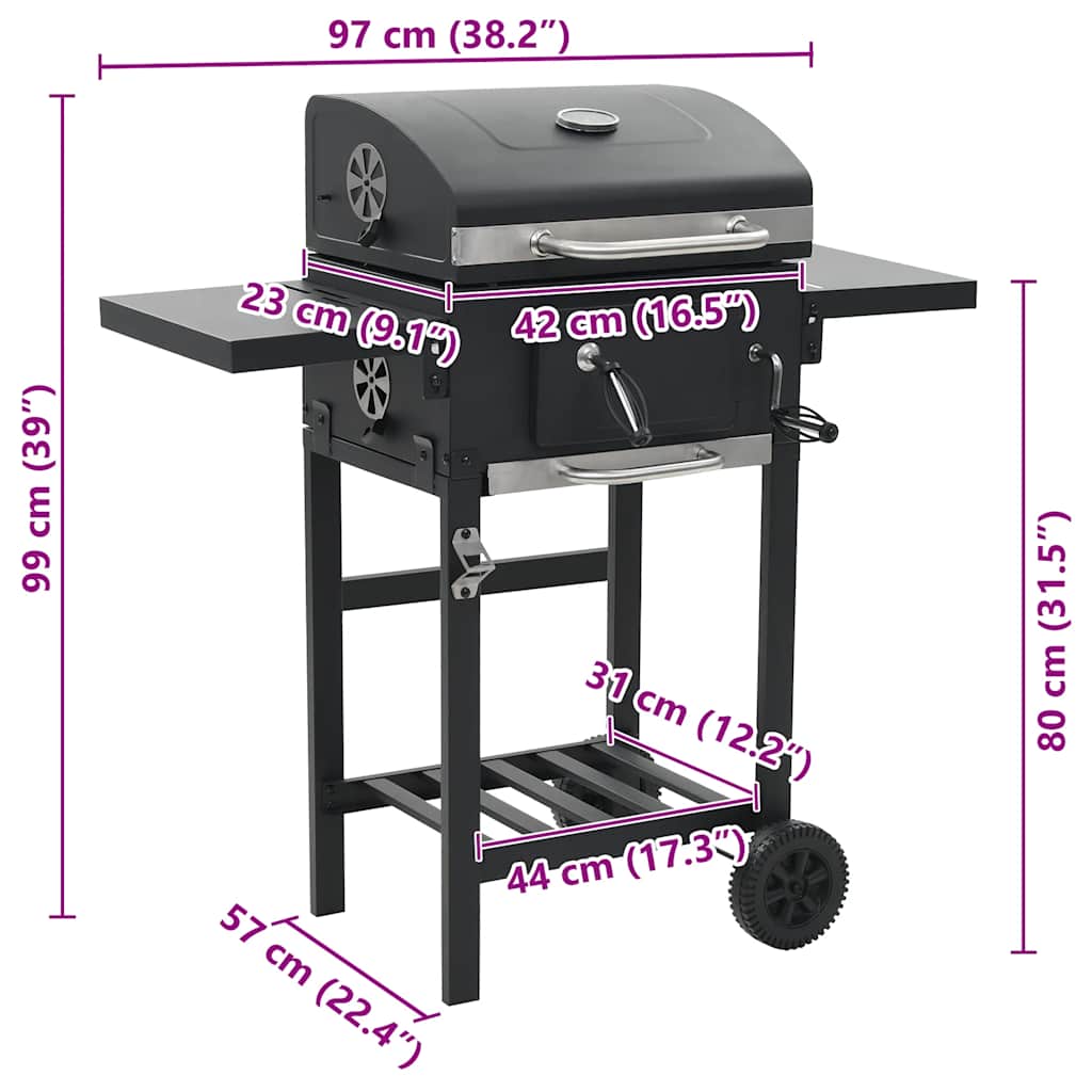 Gril De Barbecue Au Charbon De Bois Et Étagère Inférieure Noir