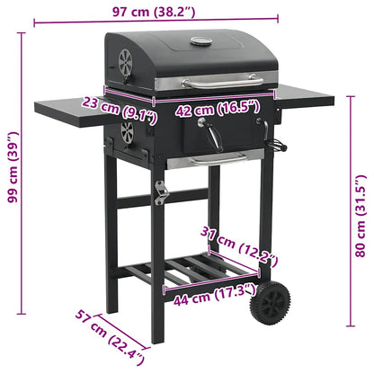 Gril De Barbecue Au Charbon De Bois Et Étagère Inférieure Noir
