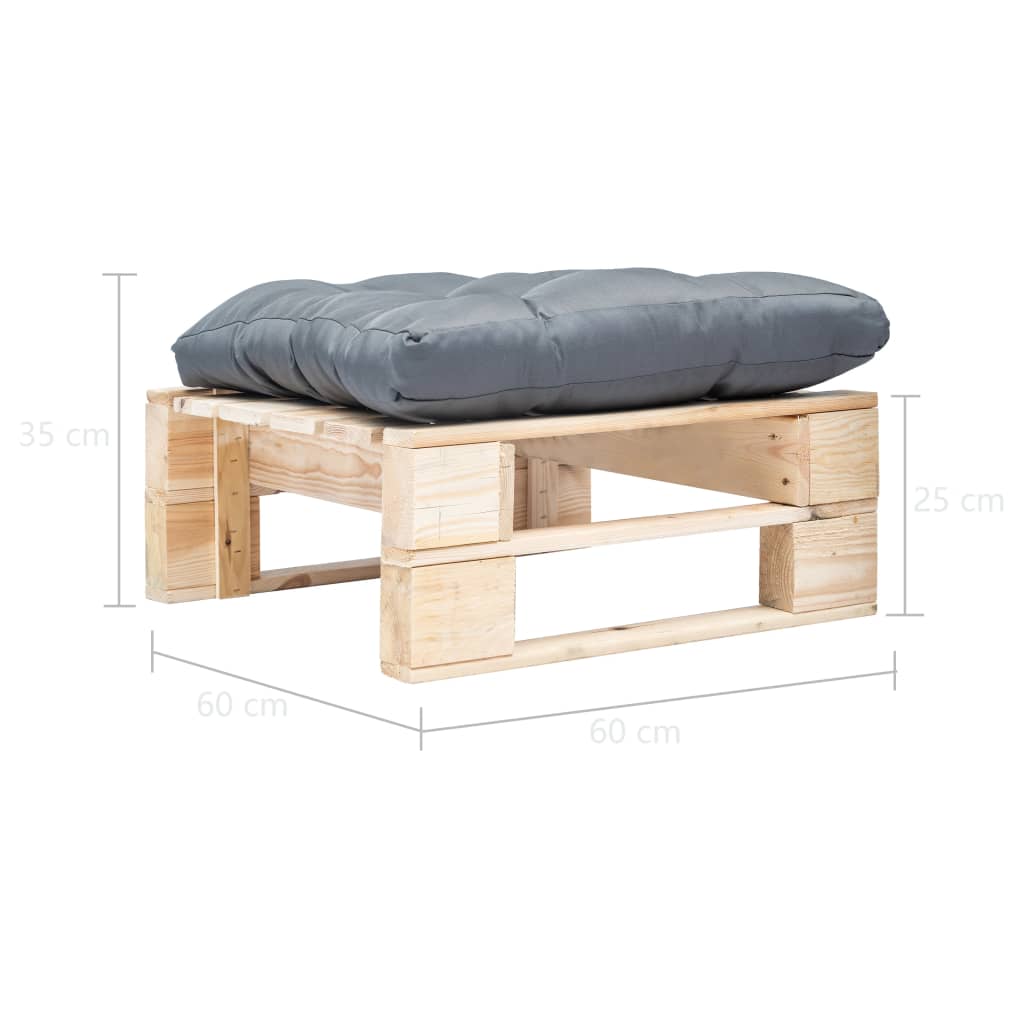 Repose-Pied Palette De Jardin Avec Coussin Gris Bois Naturel
