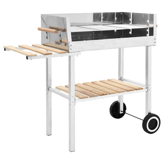 Barbecue Au Charbon Sur Chariot Acier Inoxydable Et 2 Étagères