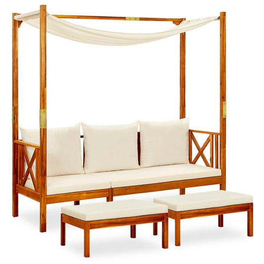 Banc De Jardin Avec Auvent Et Repose-Pieds Bois D'acacia Solide