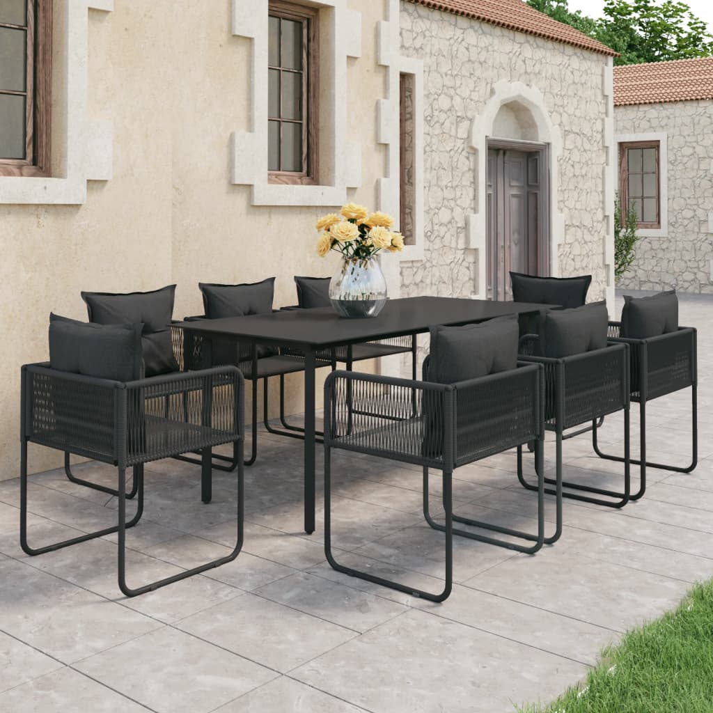 Salon De Jardin 9 Pcs Pvc Résine Tressée Noir