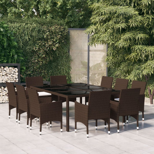 Ensemble À Manger De Jardin 11Pcs Poly Rotin Et Bois Solide