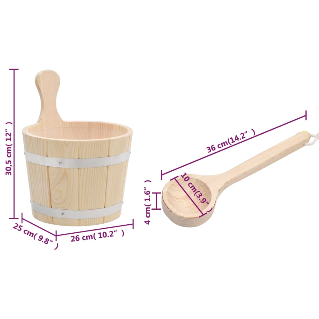 Ensemble De Seau Et Louche Pour Sauna Bois Massif De Pin
