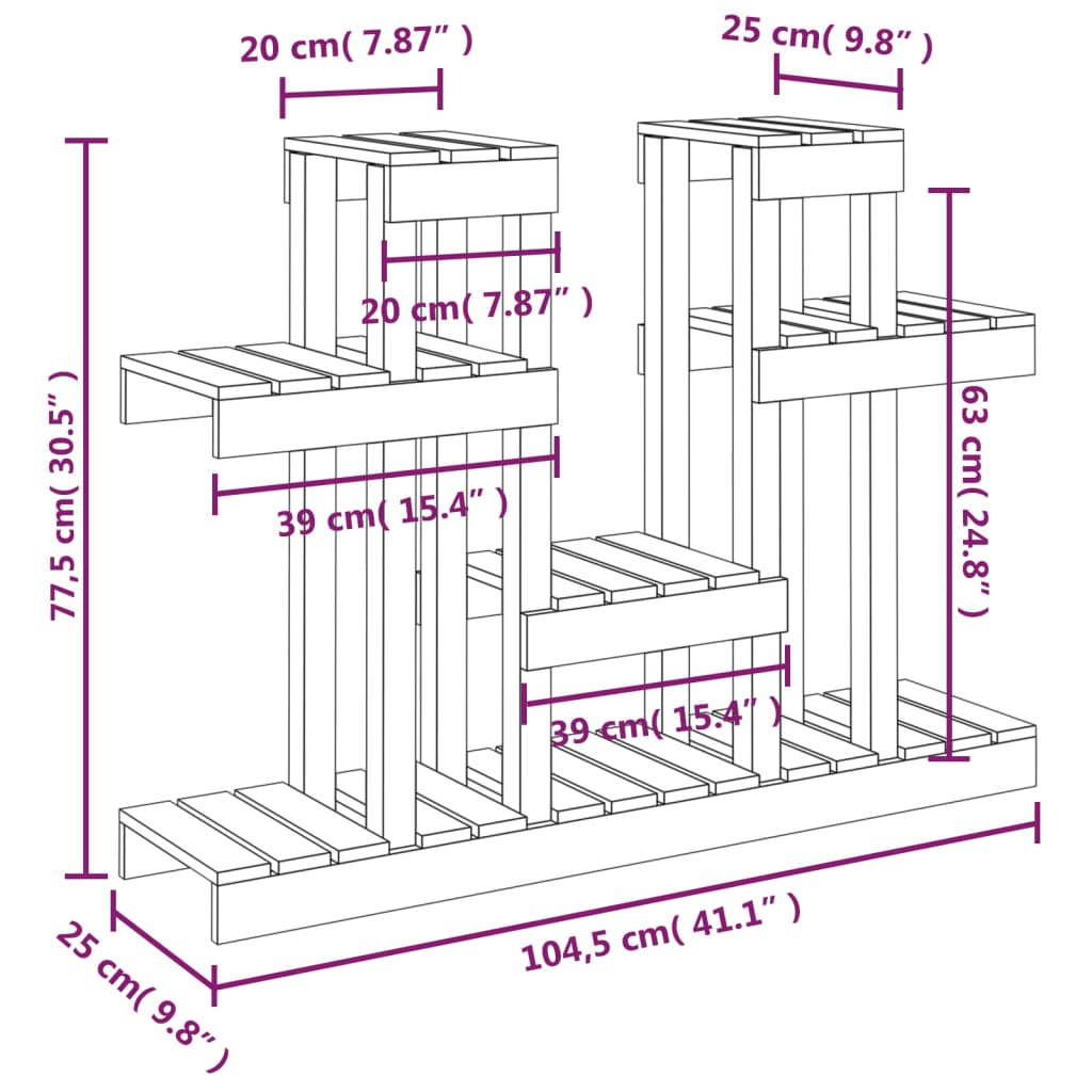 Support À Plantes 104,5X25X77,5 Cm Bois Massif De Pin