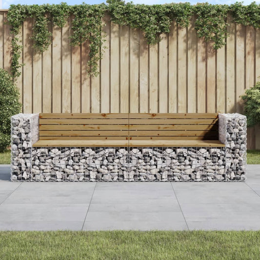 Banc De Jardin Design Gabion 244X71X65,5Cm Bois De Pin Imprégné