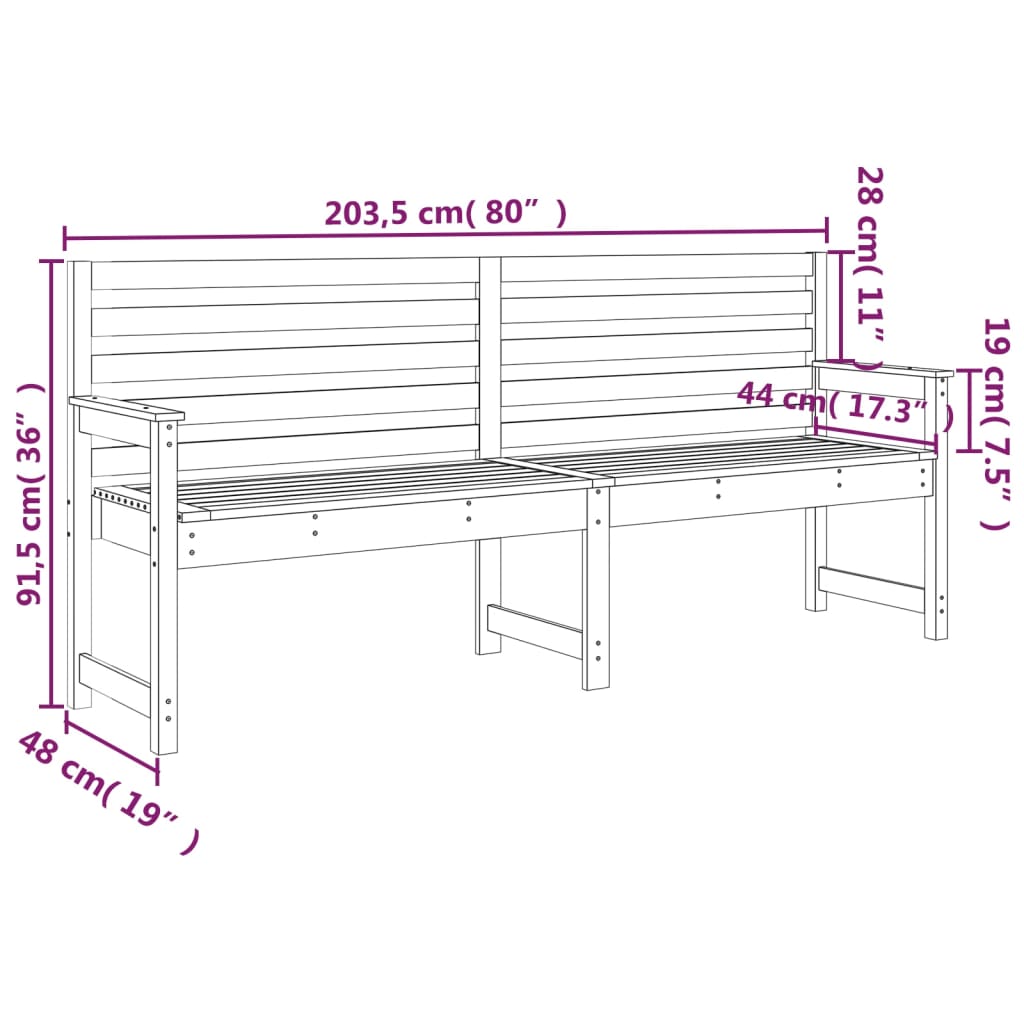 Banc De Jardin Blanc 203,5X48X91,5 Cm Bois Massif De Pin