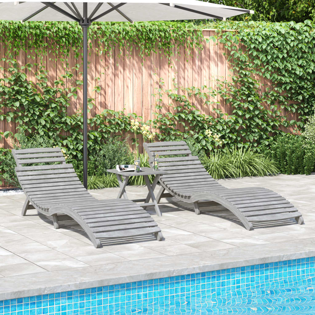 Chaises Longues Lot De 2 Avec Table Bois Massif D'acacia