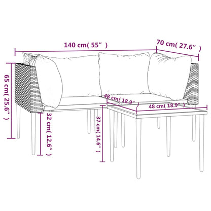 Salon De Jardin 3 Pcs Avec Coussins Gris Résine Tressée