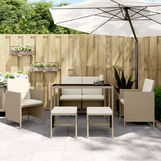 Ensemble À Manger De Jardin Avec Coussins 6Pcs Poly Rotin