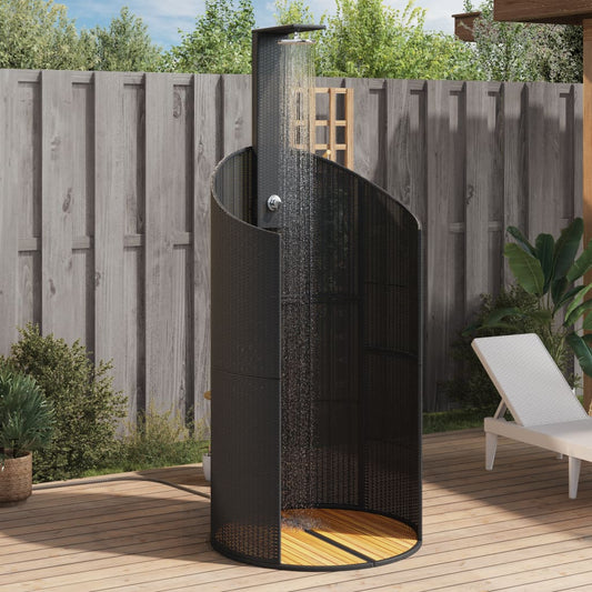 Douche D'extérieur 100X100X241,5 Cm Poly Rotin Bois Acacia