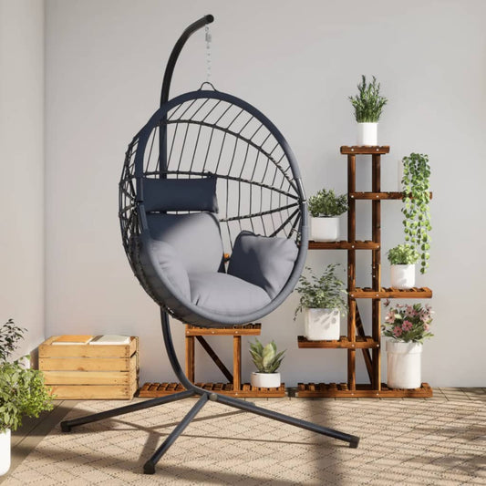 Chaise Suspendue En Forme D'œuf Et Support Rotin Et Acier