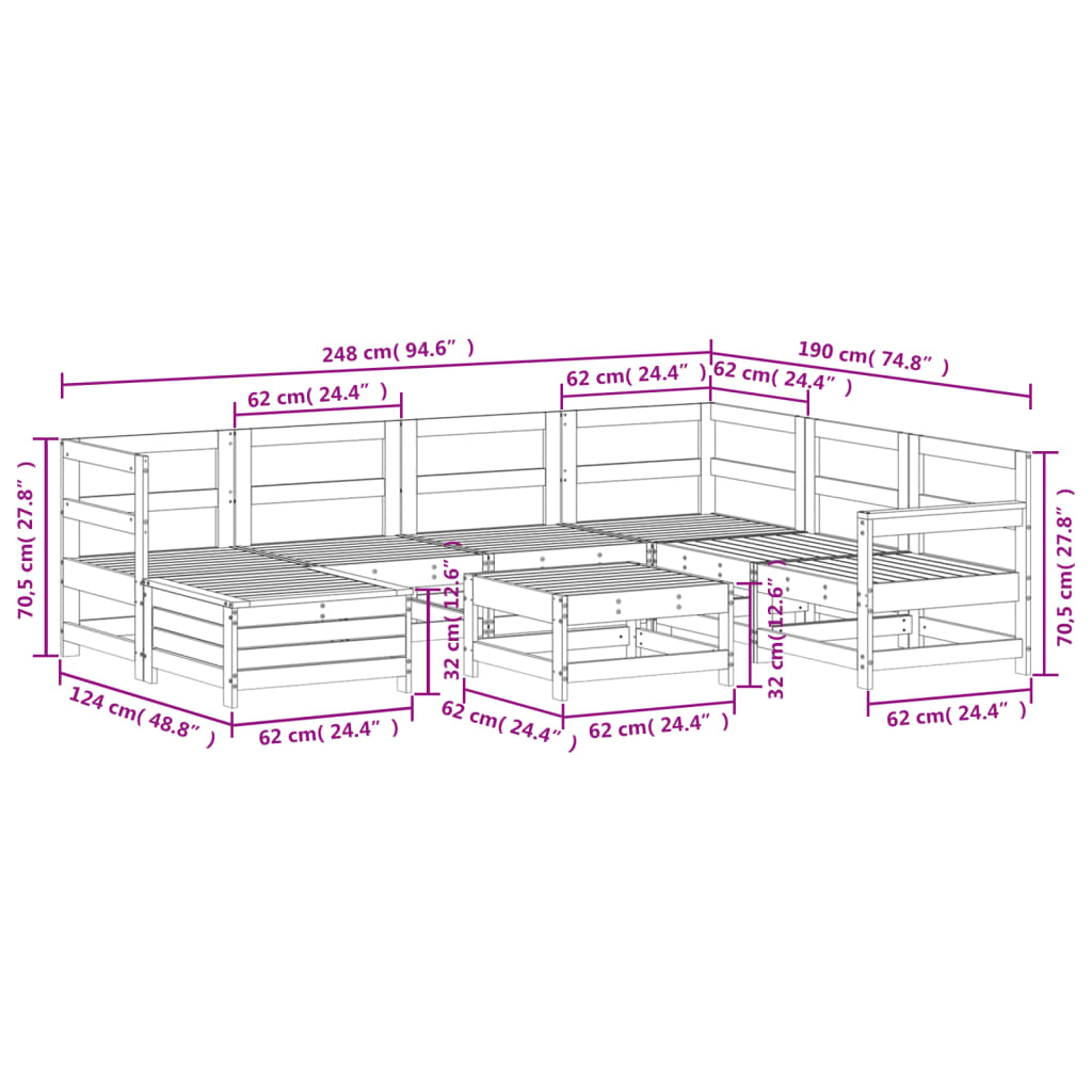 Salon De Jardin 8 Pcs Bois De Pin Massif
