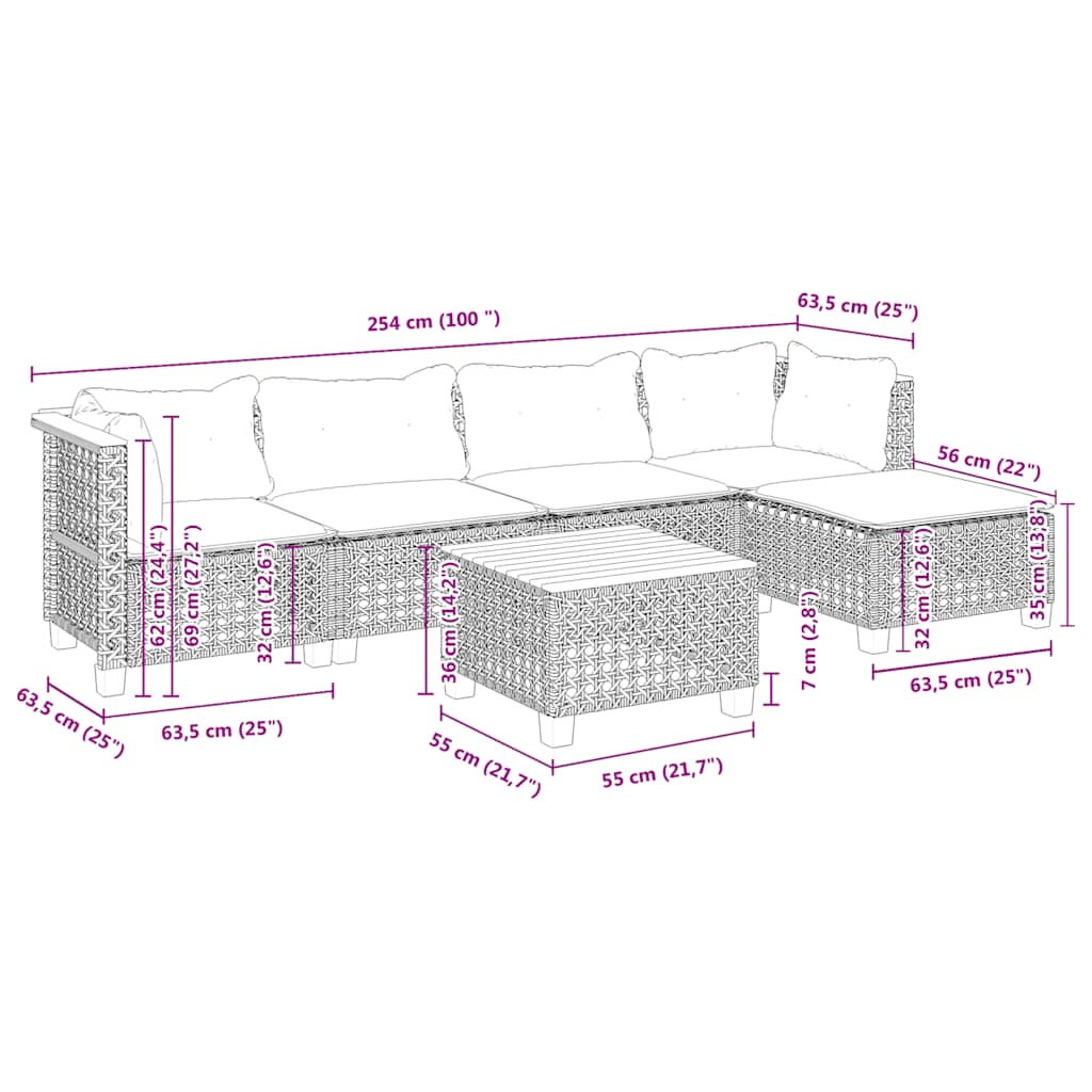 Salon De Jardin Avec Coussins 6 Pcs Résine Tressée
