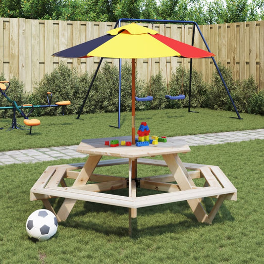 Table De Pique-Nique Pour 6 Enfants Avec Parasol Hexagone Sapin