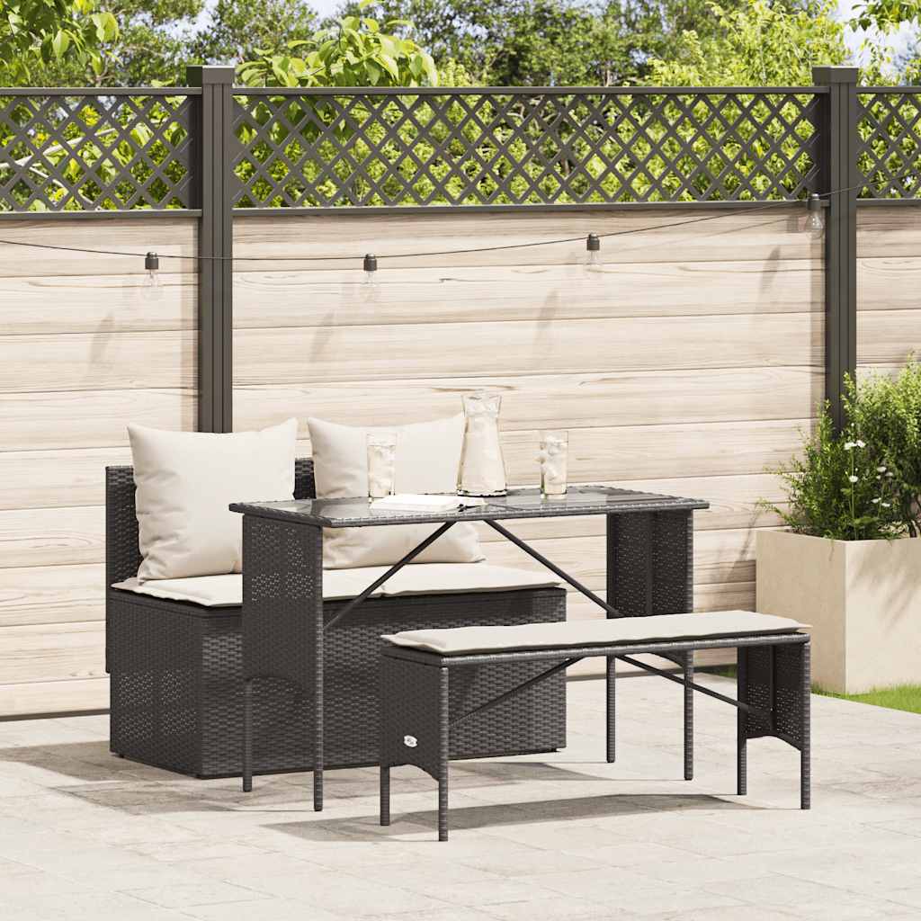 Ensemble À Manger De Jardin 3 Pcs Coussins Résine Tressée