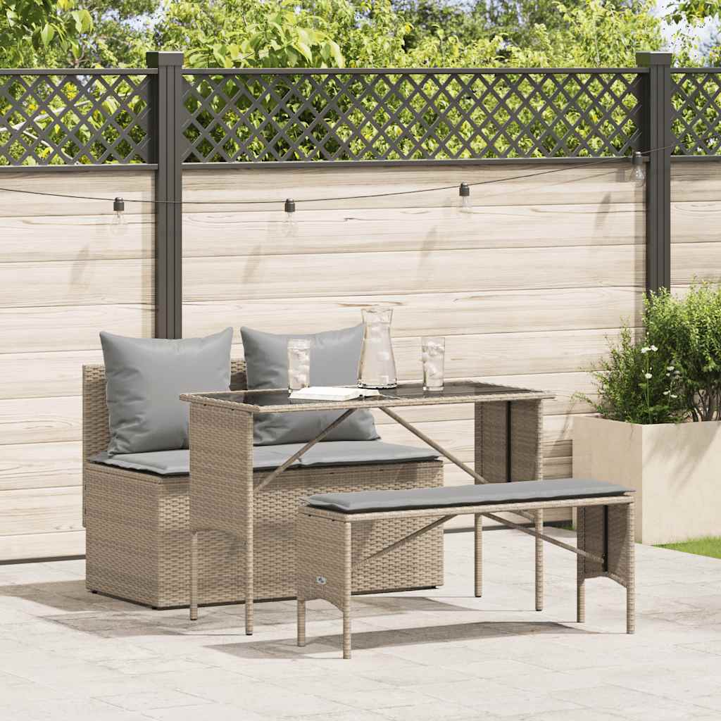 Ensemble À Manger De Jardin 3 Pcs Coussins Résine Tressée
