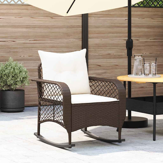 Chaise À Bascule De Jardin Avec Coussins Marron Résine Tressée